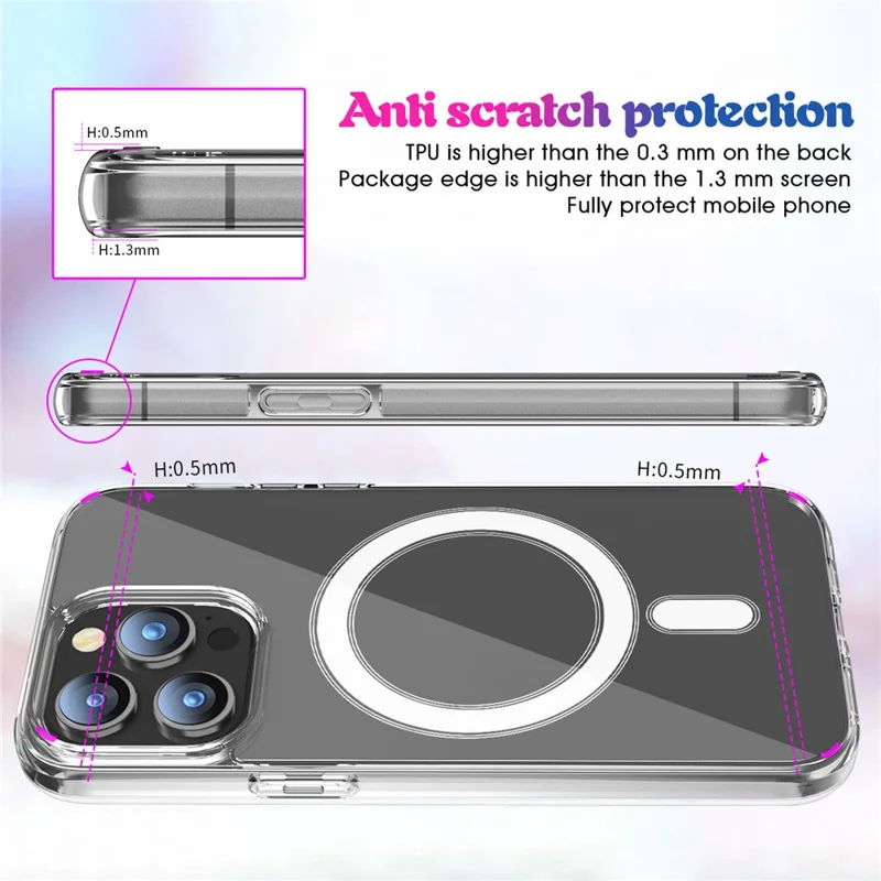 Для iPhone 15 Pro Совместимый с MagSafe Ударостойкий чехол из TPU+PC Прозрачная крышка для телефона