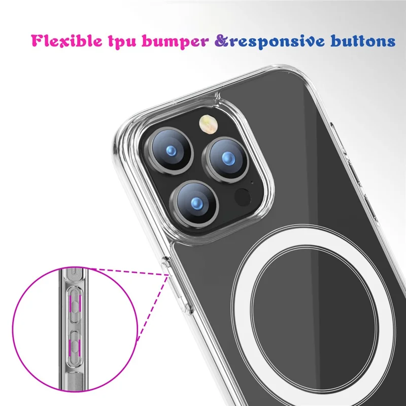 Для iPhone 15 Pro Совместимый с MagSafe Ударостойкий чехол из TPU+PC Прозрачная крышка для телефона