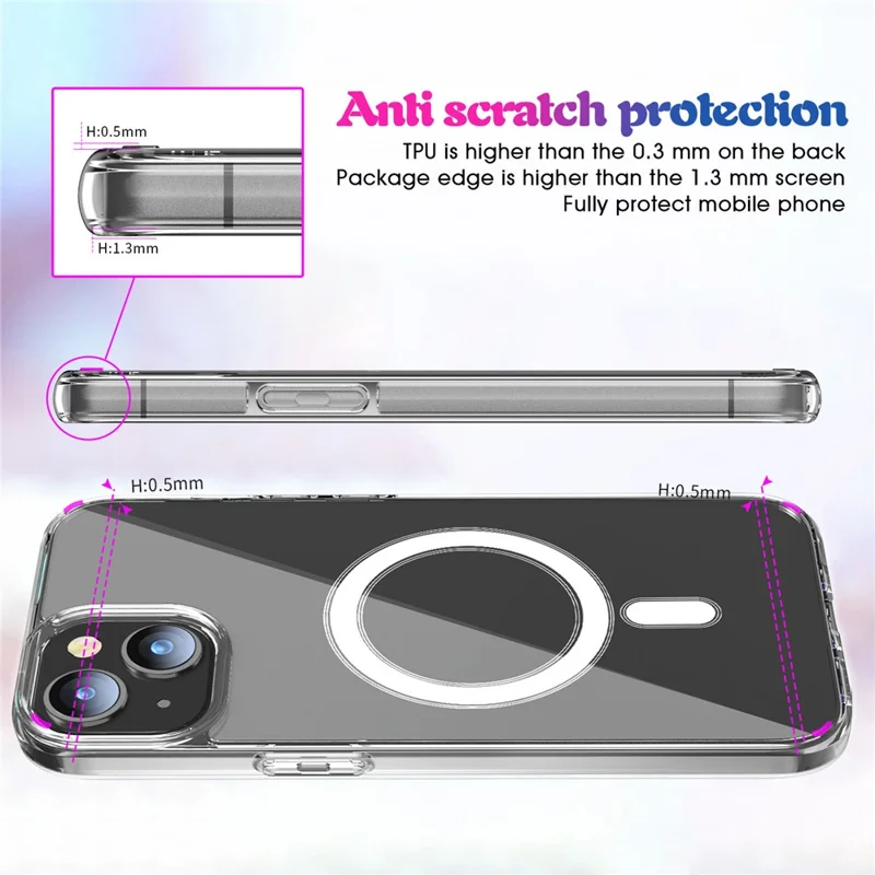 For iPhone 15 Plus Clear Phone Cover Compatible with MagSafe Drop Resistant TPU+PC Case