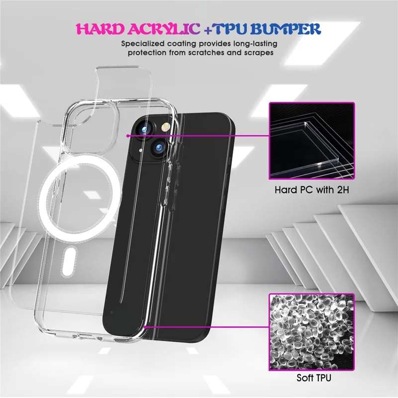 For iPhone 15 Plus Clear Phone Cover Compatible with MagSafe Drop Resistant TPU+PC Case