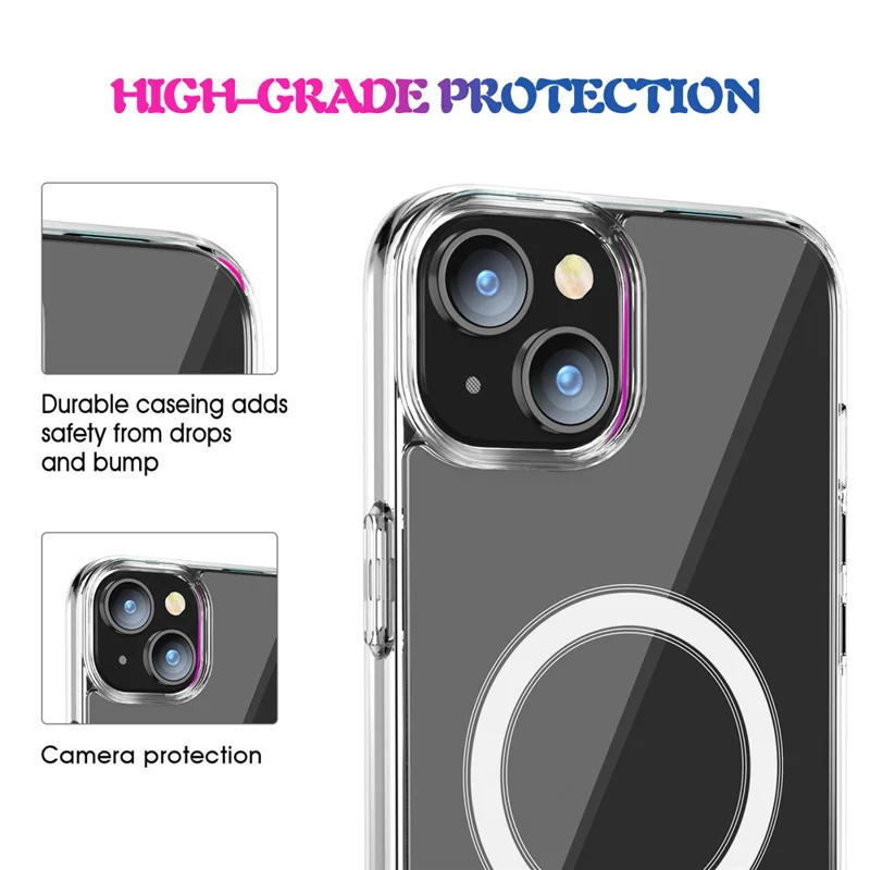 For iPhone 15 Plus Clear Phone Cover Compatible with MagSafe Drop Resistant TPU+PC Case