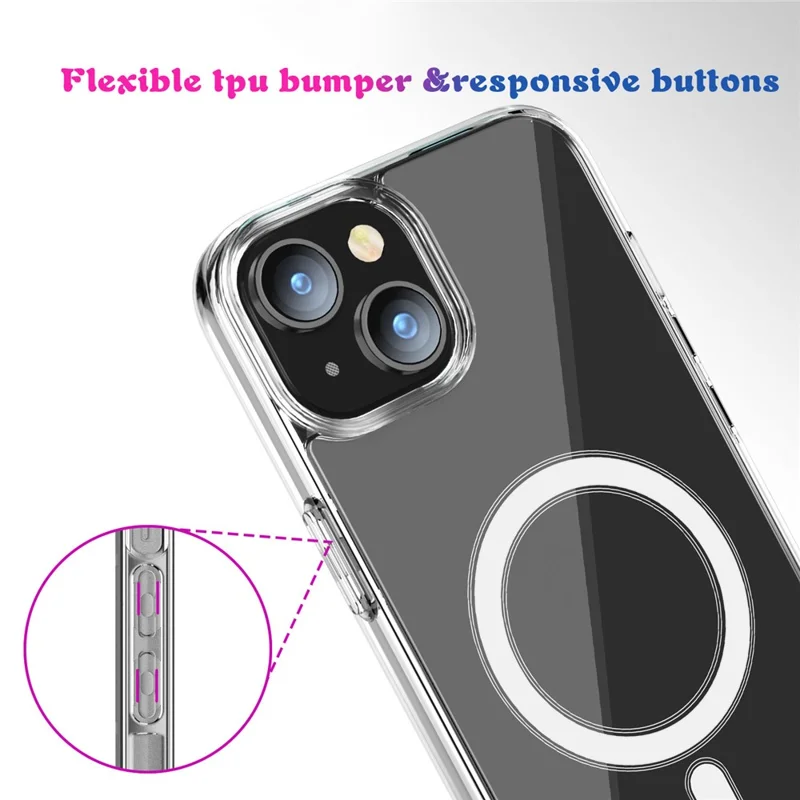 For iPhone 15 Plus Clear Phone Cover Compatible with MagSafe Drop Resistant TPU+PC Case