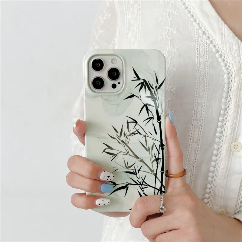 For iPhone 14 Pro Max Hard PC Phone Cover Pattern Printing Glossy Protective Case - Bamboo Ink Painting