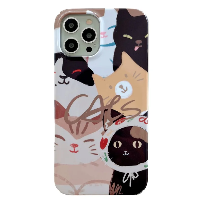 For iPhone 12 Pro Max 6.7 inch Hard PC Phone Case Pattern Printing Protective Glossy Phone Shell - Stacking Cats