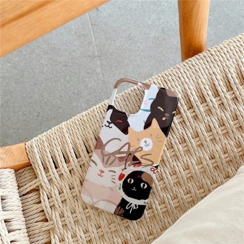 For iPhone 12 Pro Max 6.7 inch Hard PC Phone Case Pattern Printing Protective Glossy Phone Shell - Stacking Cats