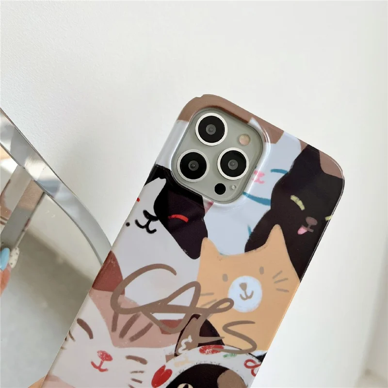 For iPhone 12 Pro Max 6.7 inch Hard PC Phone Case Pattern Printing Protective Glossy Phone Shell - Stacking Cats