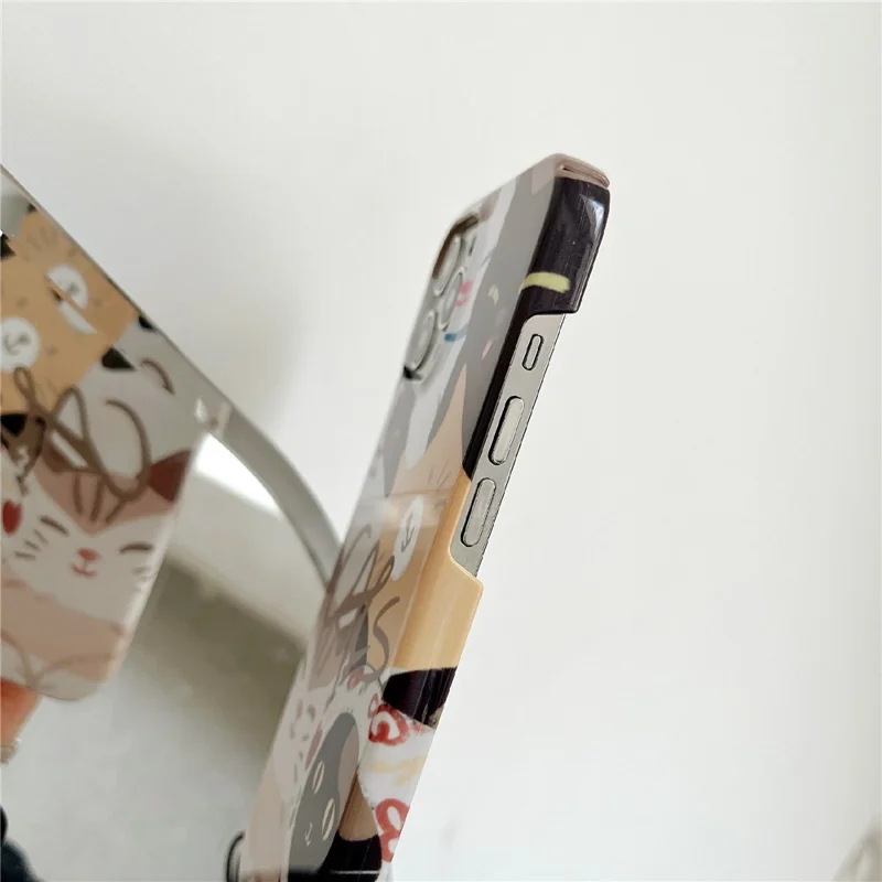 For iPhone 12 Pro Max 6.7 inch Hard PC Phone Case Pattern Printing Protective Glossy Phone Shell - Stacking Cats