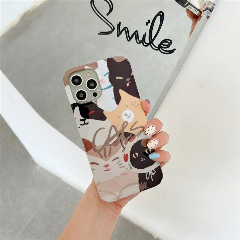 Hard PC Phone Cover for iPhone 12 Pro 6.1 inch Pattern Printing Anti-Drop Glossy Phone Case - Stacking Cats