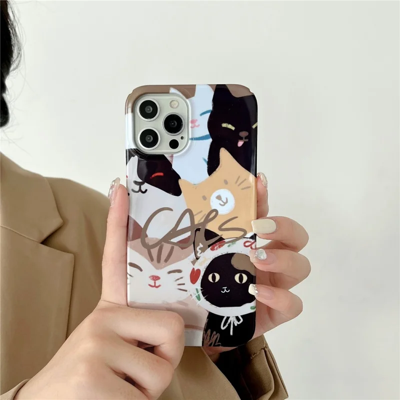 Hard PC Phone Cover for iPhone 12 Pro 6.1 inch Pattern Printing Anti-Drop Glossy Phone Case - Stacking Cats