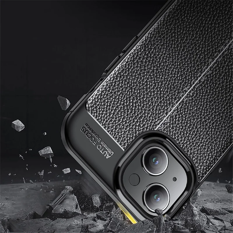 For iPhone 15 Plus TPU Phone Case Litchi Texture Drop Protection Back Cover - Blue