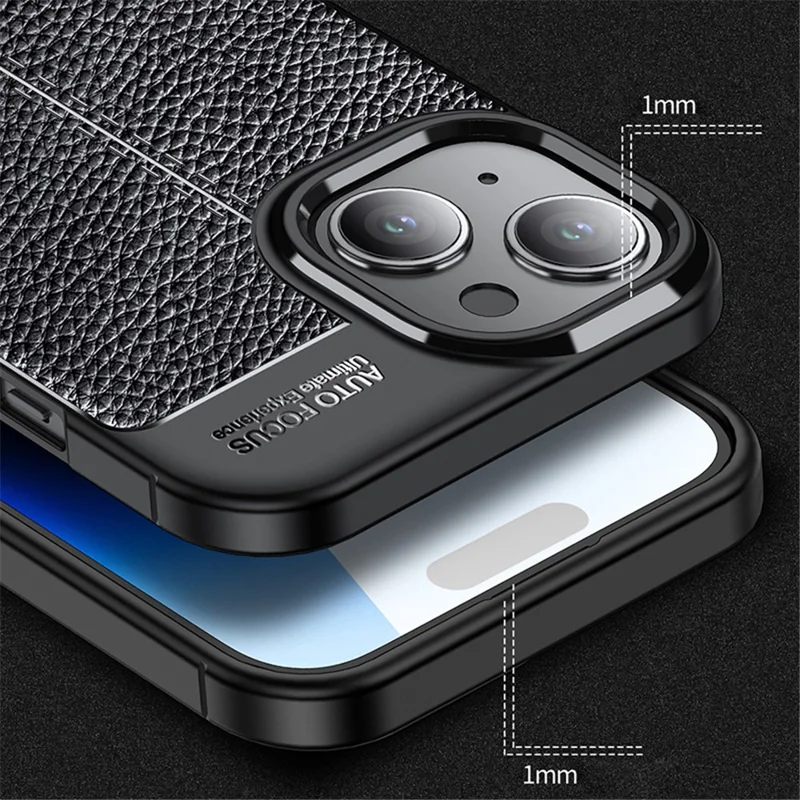 For iPhone 15 Plus TPU Phone Case Litchi Texture Drop Protection Back Cover - Blue