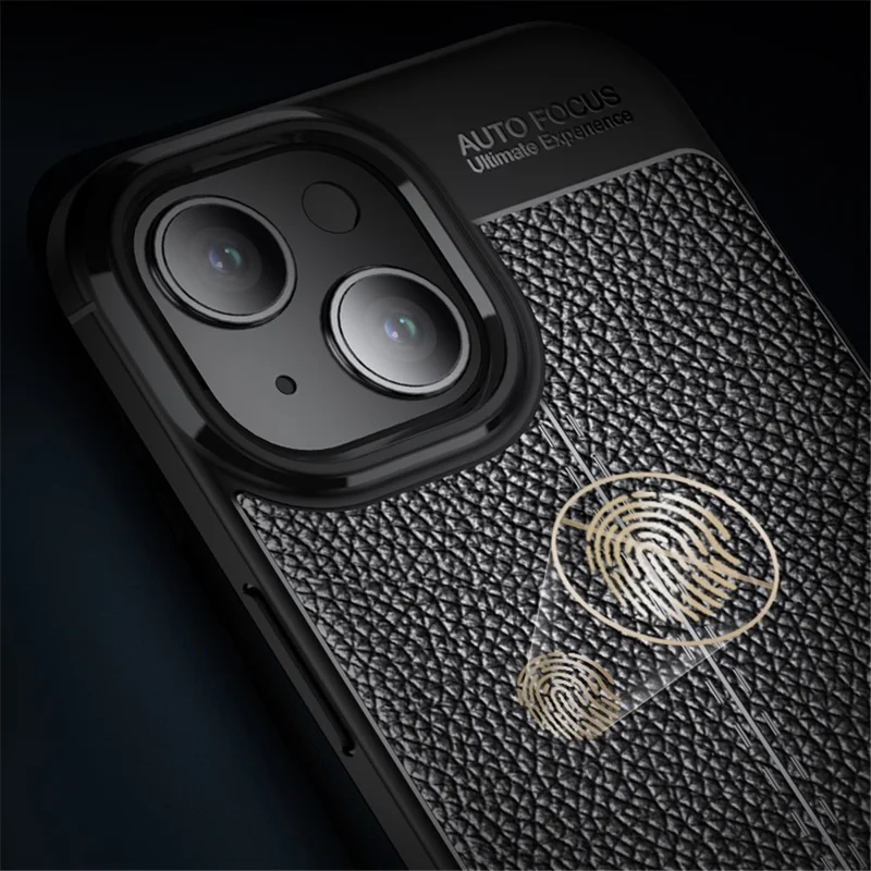 For iPhone 15 Plus TPU Phone Case Litchi Texture Drop Protection Back Cover - Blue