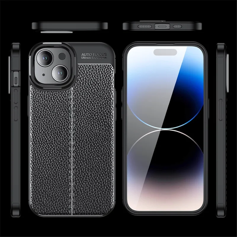 For iPhone 15 Plus TPU Phone Case Litchi Texture Drop Protection Back Cover - Blue