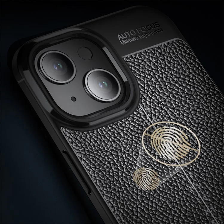 Para Iphone 15, la Cubierta Posterior de la Capa Posterior de Choque Litchi Textura TPU TPU Case - Negro