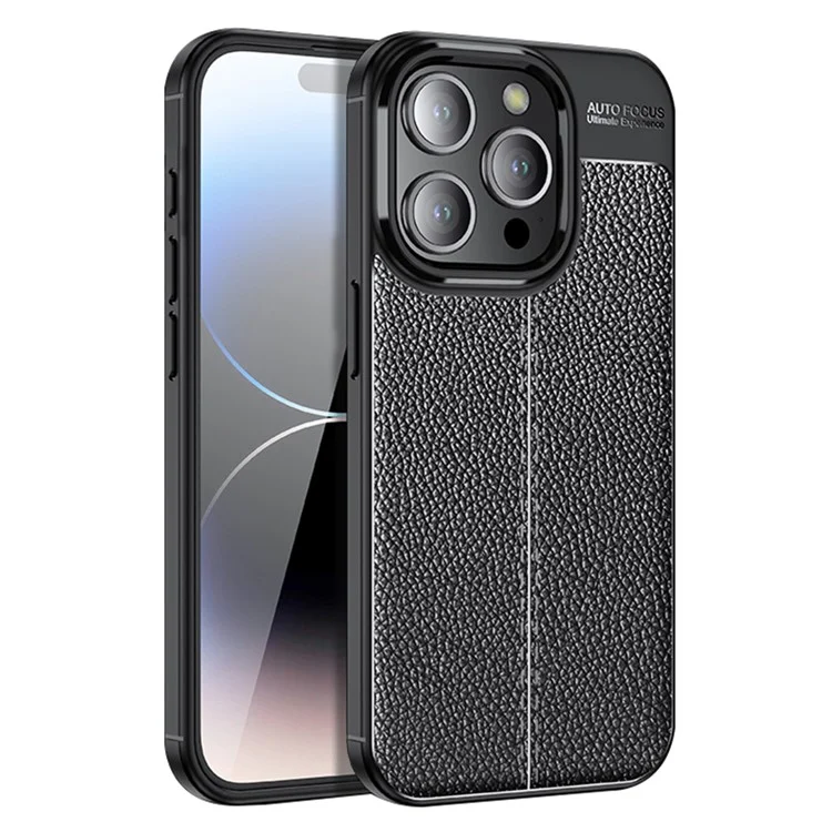 Für iPhone 15 Pro Litchi Textur TPU Rückabdeckung Anti-Kratzer Handyhülle - Schwarz