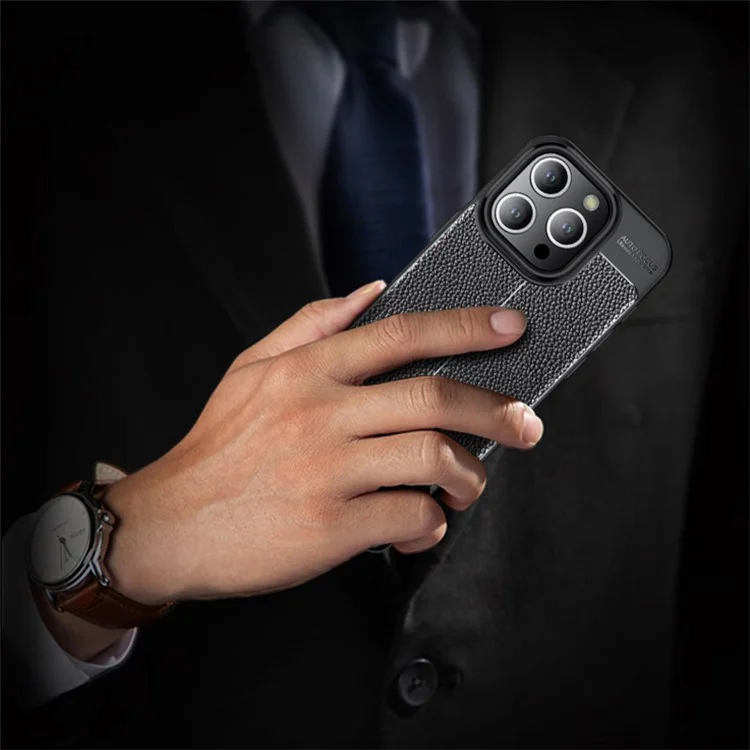 Für iPhone 15 Pro Litchi Textur TPU Rückabdeckung Anti-Kratzer Handyhülle - Schwarz