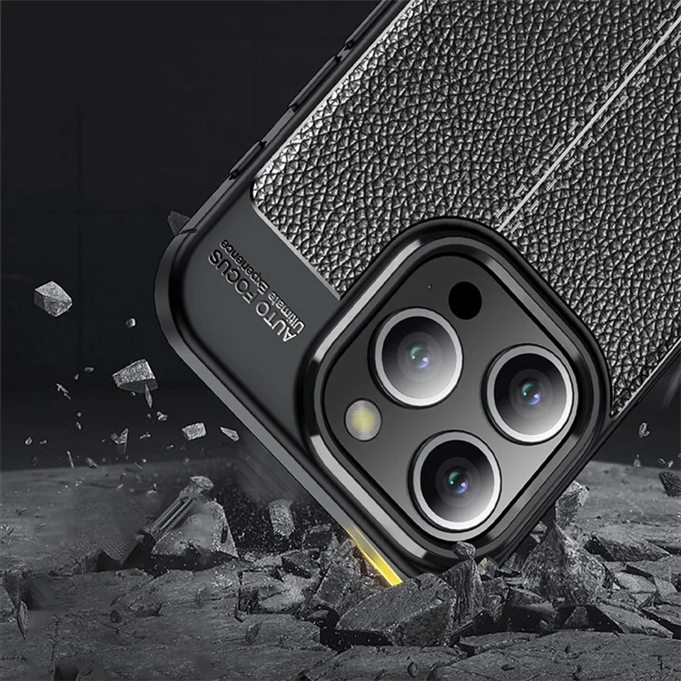 Für iPhone 15 Pro Litchi Textur TPU Rückabdeckung Anti-Kratzer Handyhülle - Schwarz