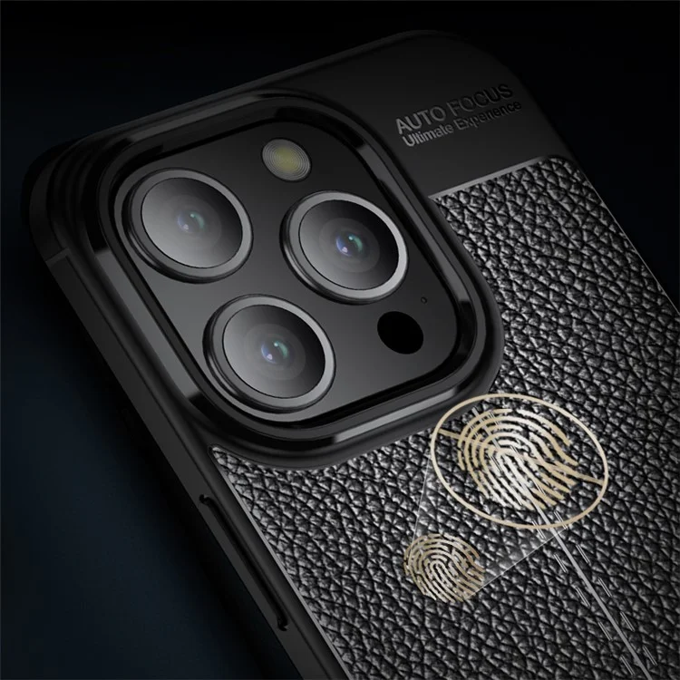 Für iPhone 15 Pro Litchi Textur TPU Rückabdeckung Anti-Kratzer Handyhülle - Schwarz