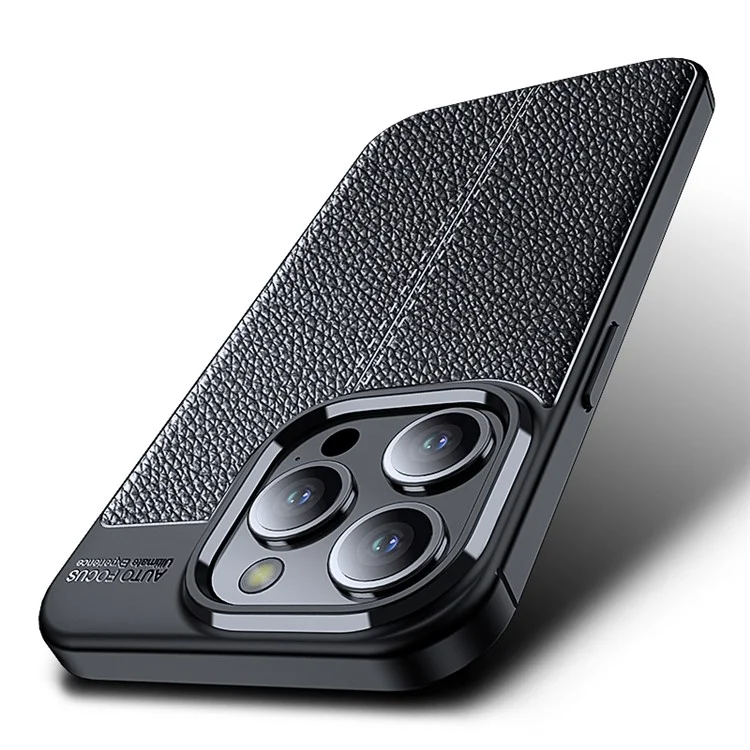 Für iPhone 15 Pro Litchi Textur TPU Rückabdeckung Anti-Kratzer Handyhülle - Schwarz