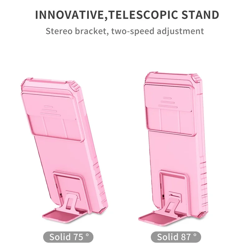 Kickstand Case for Google Pixel 8 PC + TPU Anti-drop Phone Protector with Slide Camera Cover - Pink