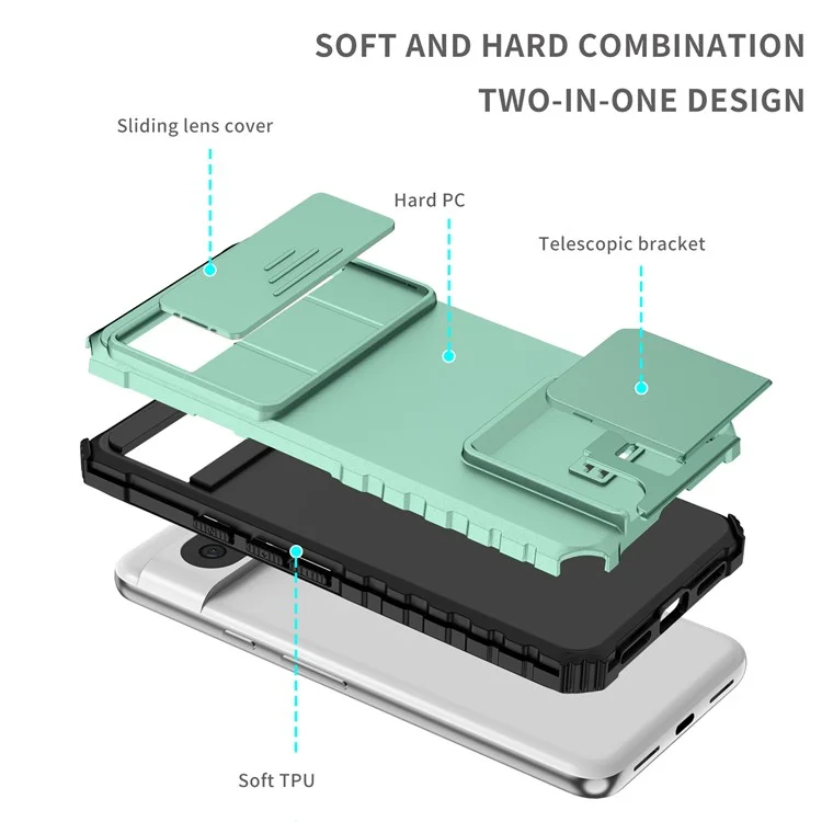 Funda de Soporte para Google Pixel 8 de PC + Protector Antideslizante de Teléfono de TPU con Cubierta de Cámara Deslizante - Azul Bebé
