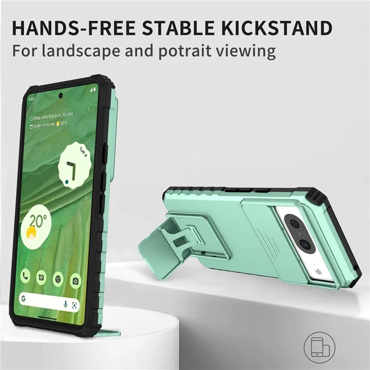 Funda de Soporte para Google Pixel 8 de PC + Protector Antideslizante de Teléfono de TPU con Cubierta de Cámara Deslizante - Azul Bebé