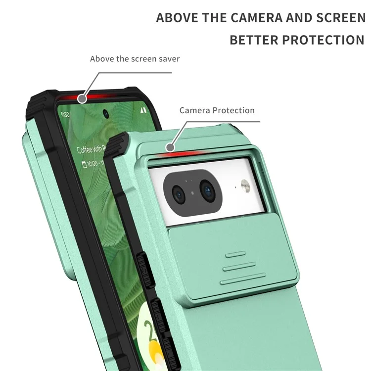 Funda de Soporte para Google Pixel 8 de PC + Protector Antideslizante de Teléfono de TPU con Cubierta de Cámara Deslizante - Azul Bebé