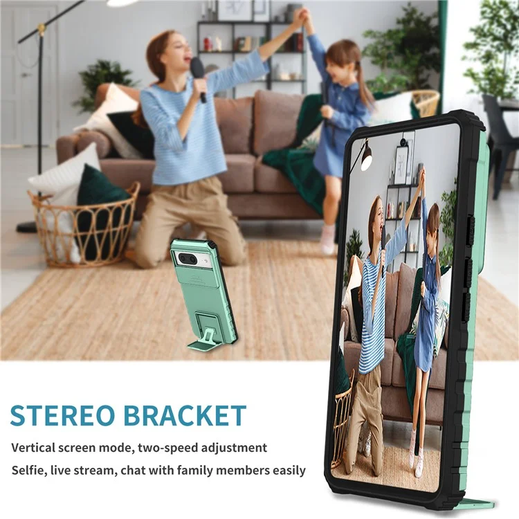 Funda de Soporte para Google Pixel 8 de PC + Protector Antideslizante de Teléfono de TPU con Cubierta de Cámara Deslizante - Azul Bebé