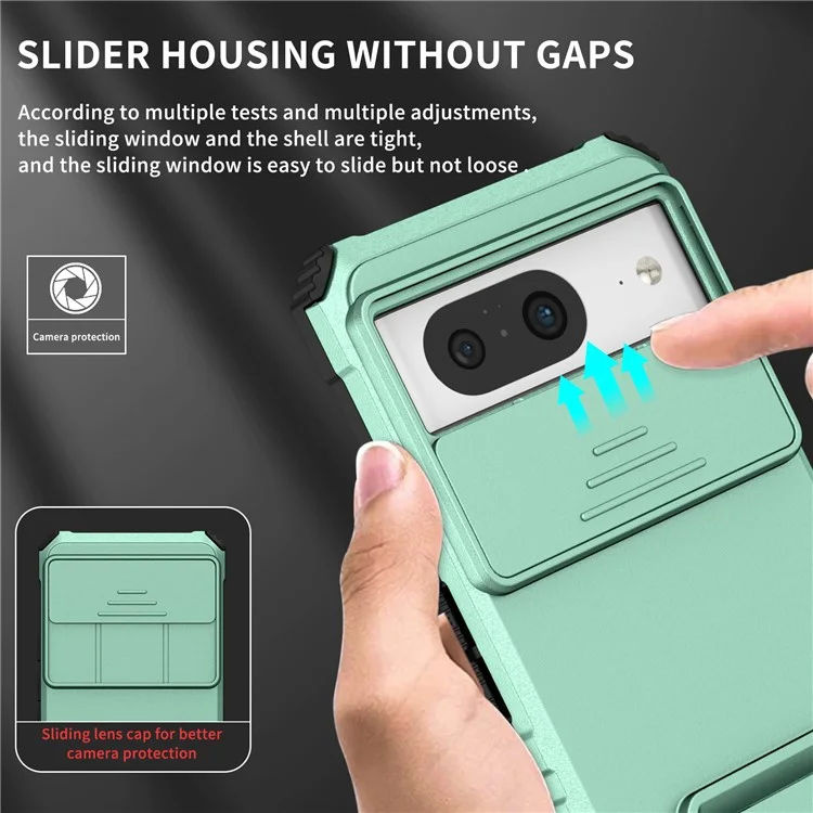 Funda de Soporte para Google Pixel 8 de PC + Protector Antideslizante de Teléfono de TPU con Cubierta de Cámara Deslizante - Azul Bebé