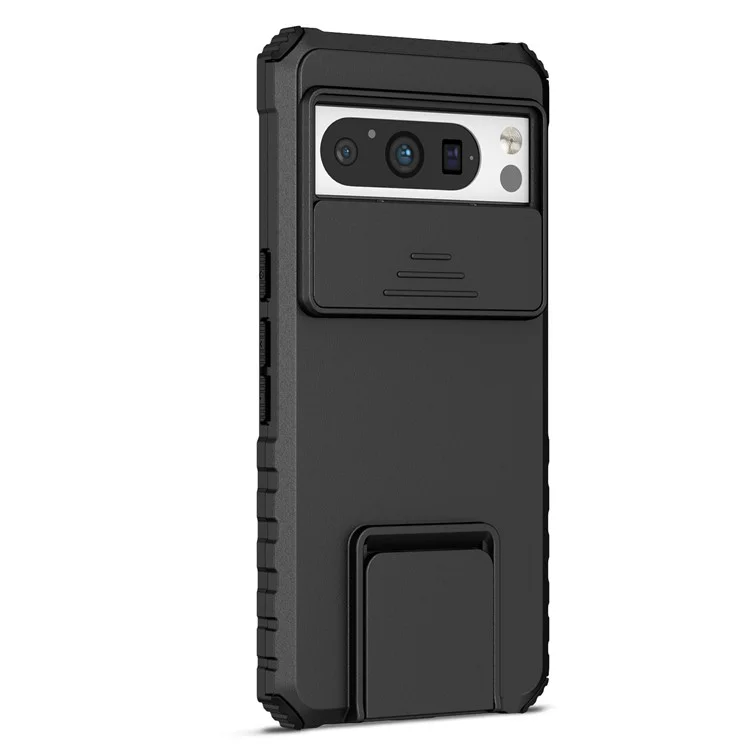 For Google Pixel 8 Pro PC + TPU Phone Protector with Slide Camera Cover Kickstand Case - Black