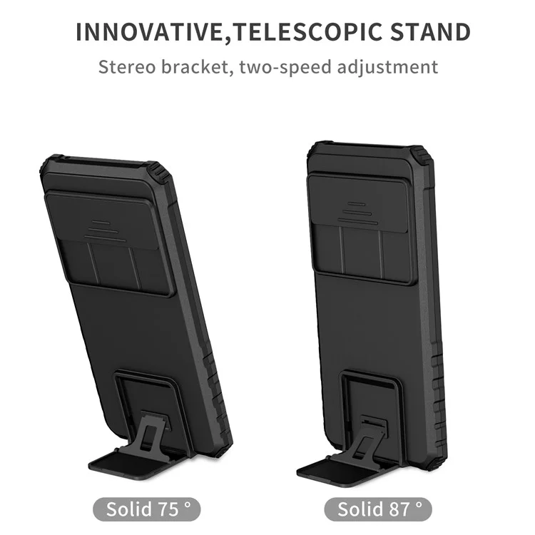 For Google Pixel 8 Pro PC + TPU Phone Protector with Slide Camera Cover Kickstand Case - Black