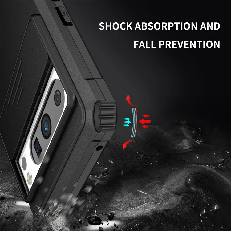 For Google Pixel 8 Pro PC + TPU Phone Protector with Slide Camera Cover Kickstand Case - Black