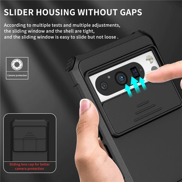 For Google Pixel 8 Pro PC + TPU Phone Protector with Slide Camera Cover Kickstand Case - Black