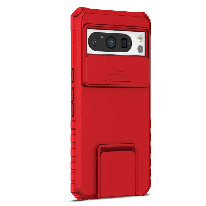 For Google Pixel 8 Pro PC + TPU Phone Protector with Slide Camera Cover Kickstand Case - Red