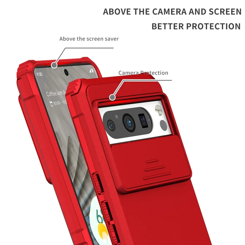 For Google Pixel 8 Pro PC + TPU Phone Protector with Slide Camera Cover Kickstand Case - Red