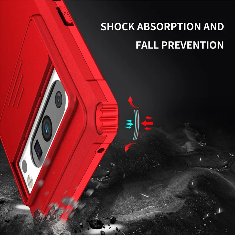 For Google Pixel 8 Pro PC + TPU Phone Protector with Slide Camera Cover Kickstand Case - Red