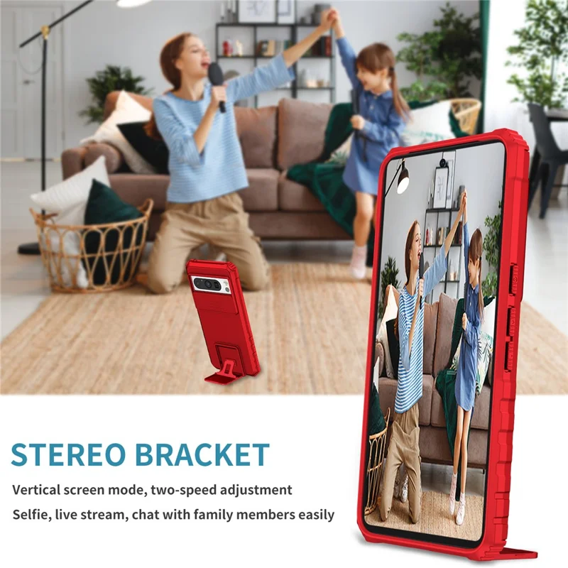 For Google Pixel 8 Pro PC + TPU Phone Protector with Slide Camera Cover Kickstand Case - Red