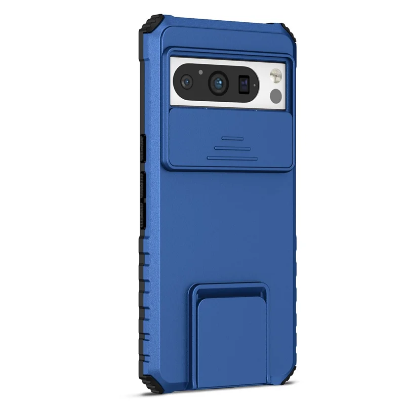 Pour Google Pixel 8 Pro PC + TPU Protecteur de téléphone avec couvercle de caméra coulissant et support - Bleu