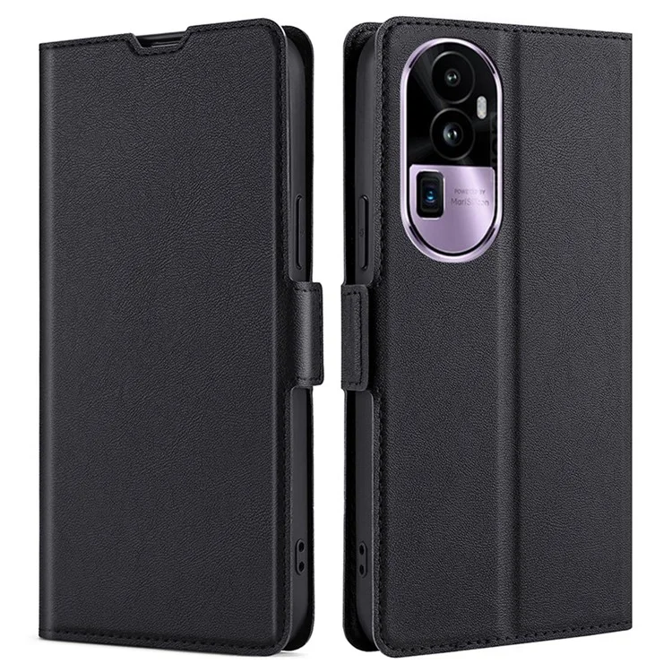 Para Oppo Reno10 Pro+ 5G Slot de Cartão Design Stand Phone Case PU Leather Shockproof Cover - Preto