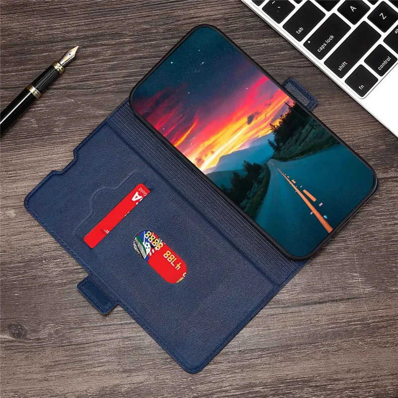 Stand Phone Cover for Infinix Smart 7 HD 4G PU Leather Card Holder Anti-Drop Case - Blue