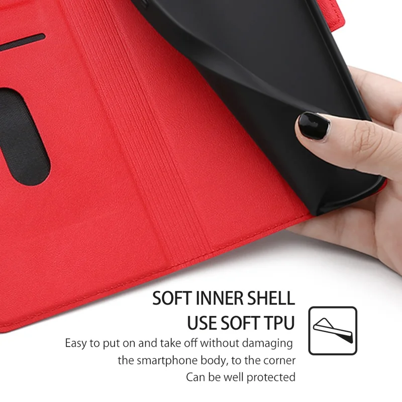 Stand Phone Cover for Infinix Smart 7 HD 4G PU Leather Card Holder Anti-Drop Case - Red