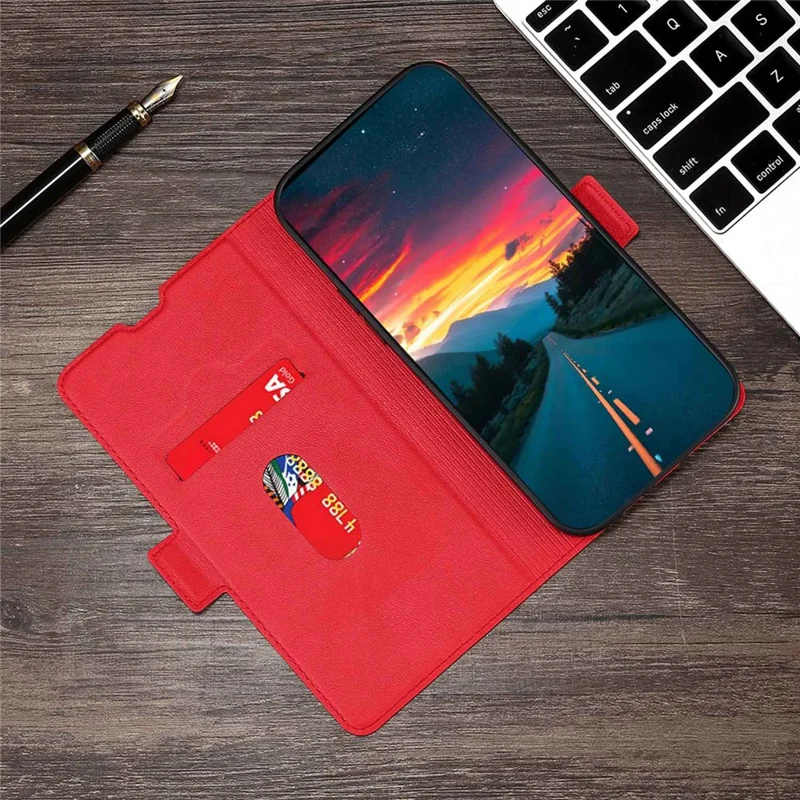 Stand Phone Cover for Infinix Smart 7 HD 4G PU Leather Card Holder Anti-Drop Case - Red