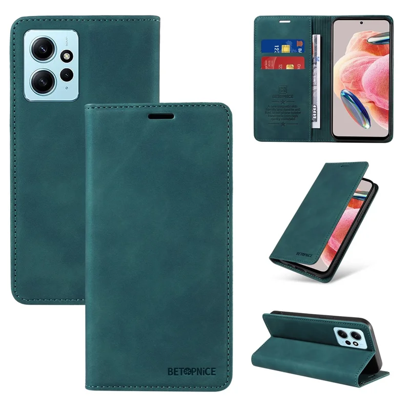 BETOPNICE 003 Бумажник-чехол из кожи для Xiaomi Redmi Note 12 4G с блокировкой RFID - зеленый