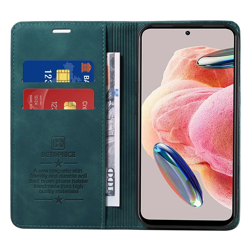 BETOPNICE 003 Бумажник-чехол из кожи для Xiaomi Redmi Note 12 4G с блокировкой RFID - зеленый