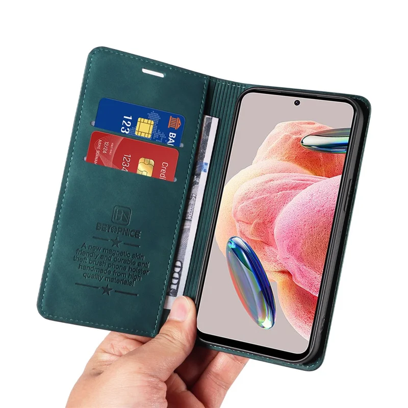 BETOPNICE 003 Бумажник-чехол из кожи для Xiaomi Redmi Note 12 4G с блокировкой RFID - зеленый