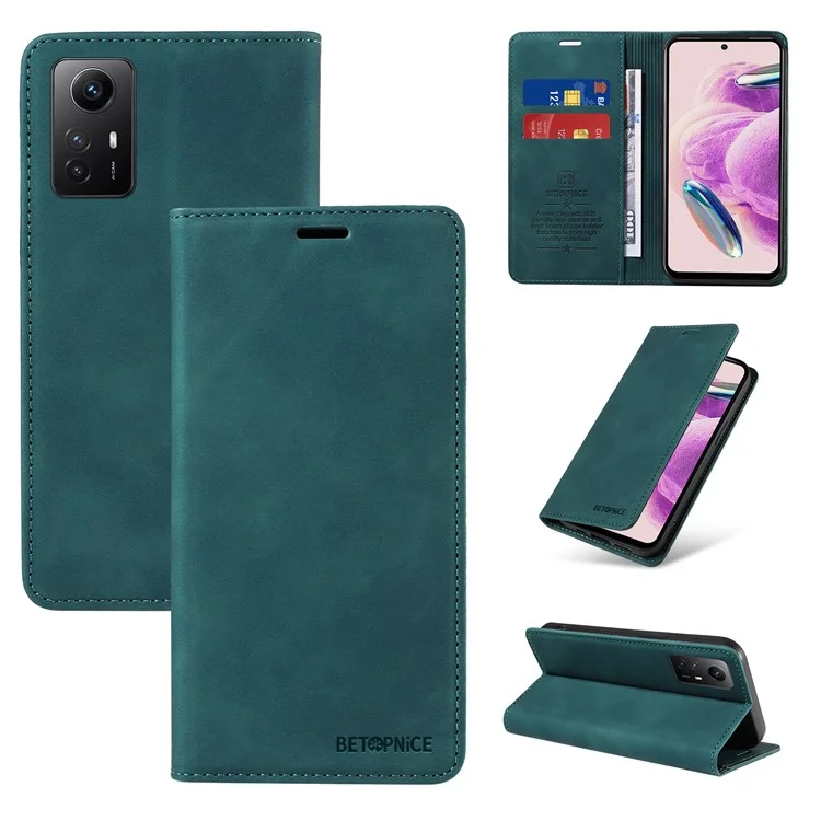 BETOPNICE 003 Stand Cover pour Xiaomi Redmi Note 12S 4G Étui Portefeuille en Cuir Bloquant RFID - Vert