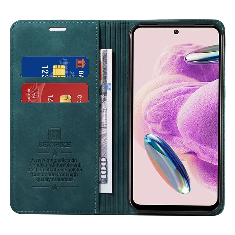BETOPNICE 003 Stand Cover pour Xiaomi Redmi Note 12S 4G Étui Portefeuille en Cuir Bloquant RFID - Vert
