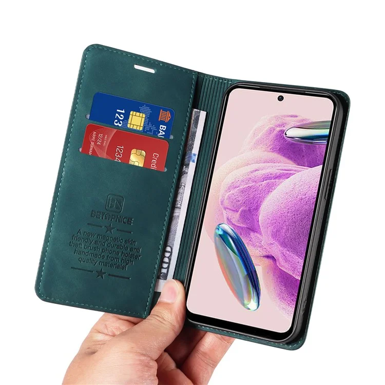 BETOPNICE 003 Stand Cover pour Xiaomi Redmi Note 12S 4G Étui Portefeuille en Cuir Bloquant RFID - Vert