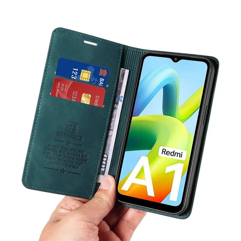 BETOPNICE 003 Per Xiaomi Redmi A1 4G / A2 4G Custodia Portafoglio RFID Blocking Custodia in Pelle con Supporto - Verde