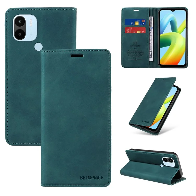 BETOPNICE 003 Para Xiaomi Redmi A1+ 4G / A2+ 4G / Poco C50 4G / Poco C51 4G Carteira de Telefone de Couro com Bloqueio RFID (com Orifício para Impressão Digital) - Verde